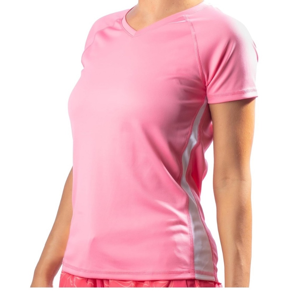 Kanu Surf Womens Keri UPF 50+ Short Sleeve Rashguard Pink White Small NWT
